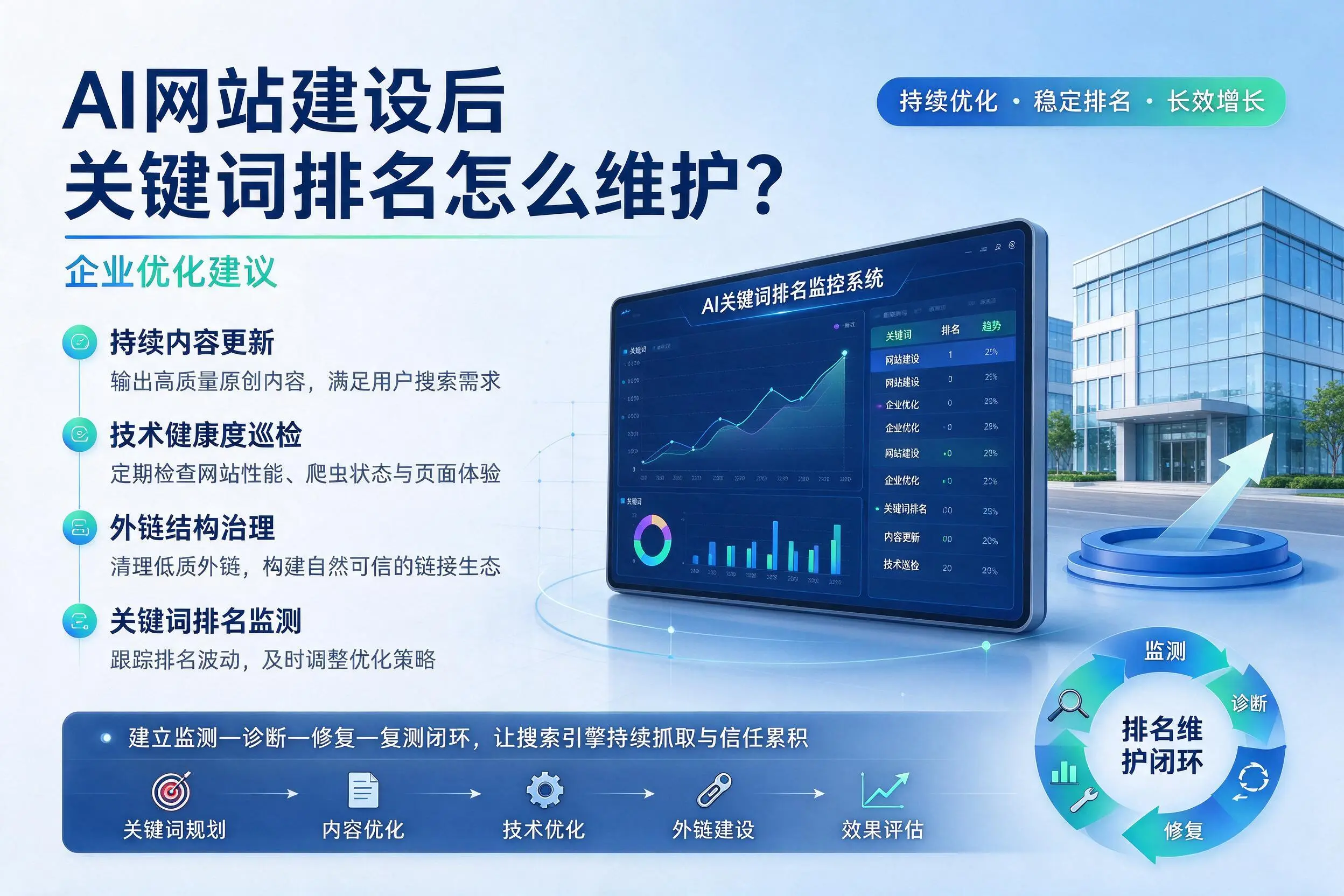 AI网站建设后关键词排名怎么维护？安阳企业优化建议